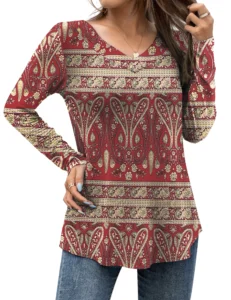 FOLUNSI Plus Size Flowy Tunic Top – Long Sleeve Casual Blouse