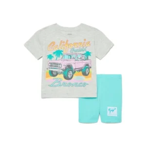 Ford Bronco Toddler Girl Graphic Tee & Bike Short Set – Trendy 2-Piece
