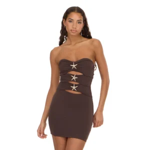 Forever 21 Women s Bandage Style Maxi Dress with Seashell Hardware Strapless Bodycon Evening Dress Cutout Front Formal Party Dress Black XXL