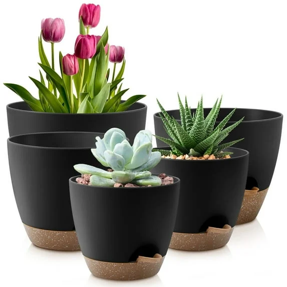 FOUKUS Self-Watering Plant Pots Set – Eco-Friendly Plastic Planters