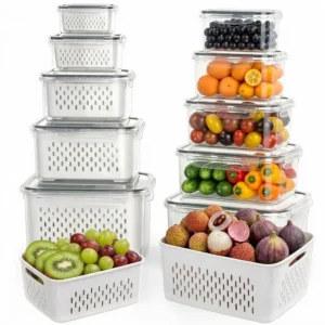 FreshWorks 5 Pack Fruit Storage Containers with Colander – Leakproof Produce Keeper