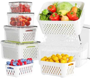FreshWorks 5 Pack Fruit Storage Containers with Colander – Leakproof Produce Keeper