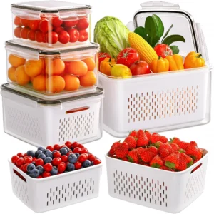 FreshWorks 5 Pack Fruit Storage Containers with Colander – Leakproof Produce Keeper