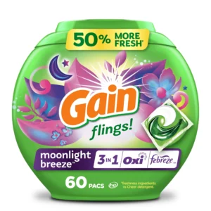 Gain Flings Laundry Detergent Packs with Oxi Boost and Febreze Moonlight Breeze Scent 31 Count