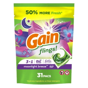 Gain Flings Laundry Detergent Packs with Oxi Boost and Febreze Moonlight Breeze Scent 31 Count