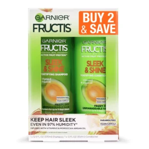 Garnier Fructis Sleek Shine Shampoo and Conditioner for Frizzy Dry Hair 1 kit