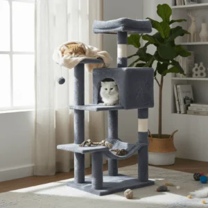 GIANNA 44-Inch Cat Tower with Condo & Ladder – Black/Red