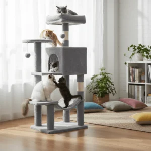 GIANNA 44 Inch Cat Tower with Large Condo Climbing Ladder and More Cat Stuff Black Red
