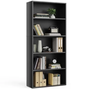 GIANNA 5-Tier Bookshelf – Matte Black Home Office Organizer