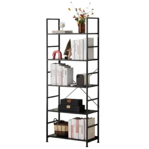 GIANNA 5-Tier Bookshelf – Matte Black Home Office Organizer