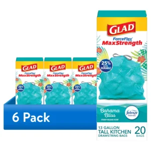 Glad ForceFlex MaxStrength Scented Tall Kitchen Trash Bags 13 Gallon Bahama Bliss with Febreze Freshness 20 Bags