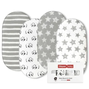 Gllquen Premium Bassinet Sheets 4-Pack – Cloud Bears for Newborns