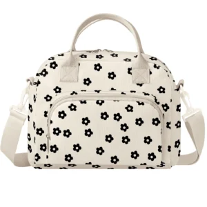 Gocvo Lunch Bag for Women Insulated Lunch Box Reusable Cooler Bag Portable Cute Corduroy Lunch Tote Bags for Travel Work Picnic Bow