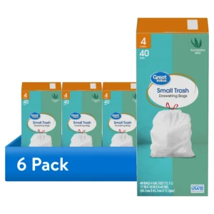 Great Value 4-Gallon Drawstring Trash Bags – 6-Pack, Eucalyptus Mint