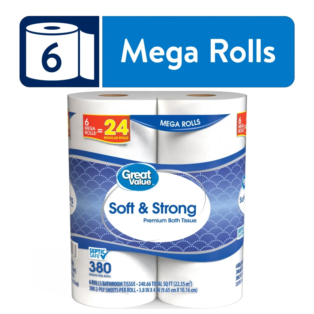 Great Value Soft Strong Premium Toilet Paper – 6 Mega Rolls