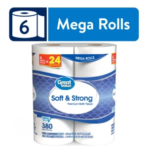 Great Value Soft Strong Premium Toilet Paper – 6 Mega Rolls