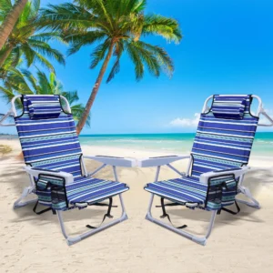 GVDV Backpack Beach Chair Set of 2 Portable Folding Beach Chair with Storage Pouch and Pillow Reclining Chair for Beach Camp Outdoor
