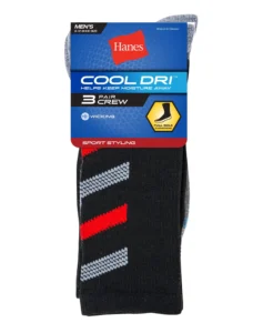 Hanes Cool Dri Crew Socks 3-Pack – Moisture-Wicking for Men