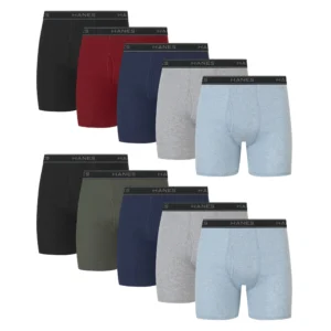 Hanes Men’s Cotton Boxer Briefs 10-Pack – Soft & Secure