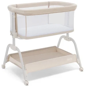 HARPPA Baby Bassinet 6 Height Adjustable Newborn Baby Bassinet with Storage Wheels Beige