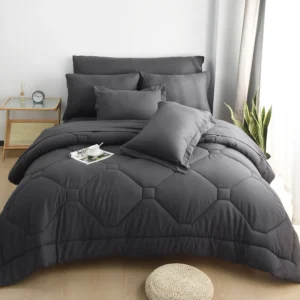 HIG 8 PCS Modern Comforter Set with Sheets All Season Bed in a Bag Dark Gray Queen Size