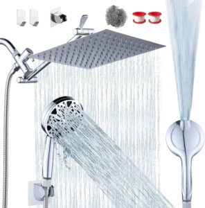 High Pressure Rainfall Shower Head & Handheld Combo – 60 Inch Hose