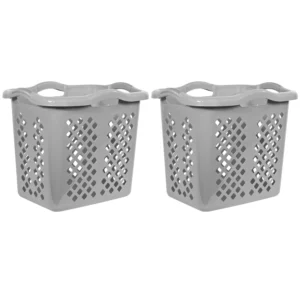 Home Logic 2 Bushel Laundry Basket 2-Pack – Gray with Silver Handles