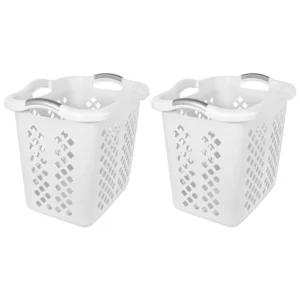 Home Logic 2 Bushel Plastic Laundry Basket – Silver Handles (2-Pack)