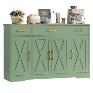 Homfa 55″ Farmhouse Buffet Cabinet – 3 Drawers, 4 Doors, Green