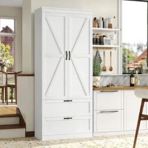 Homfa 70″ Farmhouse Pantry Cabinet with Shelf Drawer