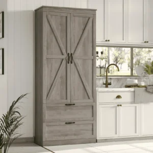 Homfa 70″ Farmhouse Pantry Cabinet with Shelf Drawer