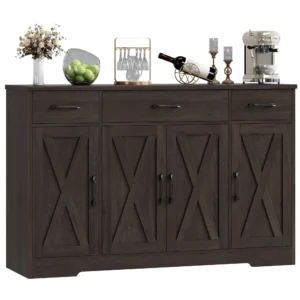 Homfa Buffet Cabinet 3 Drawers 4 Doors 55 1 W Kitchen Sideboard Storage Adjustable Shelves Farmhouse Coffee Bar Dining Room Green
