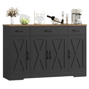 Homfa Buffet Cabinet 3 Drawers 4 Doors 55 1 W Kitchen Sideboard Storage Adjustable Shelves Farmhouse Coffee Bar Dining Room Green