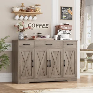 Homfa Farmhouse Sideboard Cabinet – 4 Doors, 3 Drawers