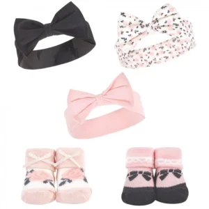 Hudson Baby 5pk Infant Girl Headband & Socks – Berry Floral 0-9M