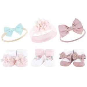 Hudson Baby 5pk Infant Girl Headband & Socks – Berry Floral 0-9M