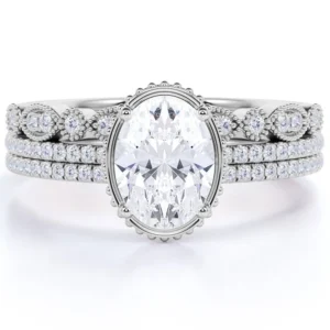JeenMata 1.5 Carat Oval Moissanite Engagement Ring – White Gold Silver
