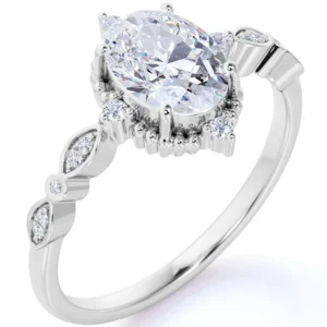 JeenMata 1.5 Carat Oval Moissanite Engagement Ring – White Gold Silver