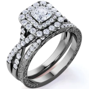 JeenMata t 175 ct tw Square Moissanite Engagement Ring Se 18K Black Gold over Silver