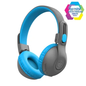 JLab Audio JBuddies Studio On ear Kids Folding Headphones with Microphone Volume Safe Gray Blue HJKSTUDIORGRYBLU6