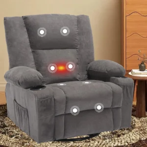 JONPONY Massage Swivel Recliner – Heated, USB, 2 Cup Holders