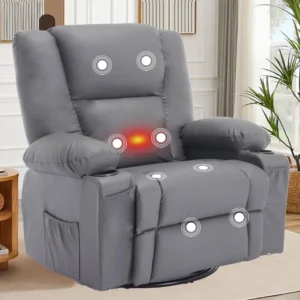 JONPONY Massage Swivel Recliner – Heated, USB, 2 Cup Holders