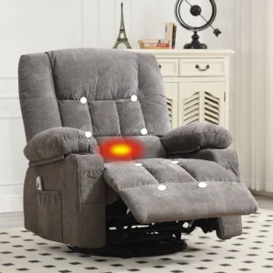 JONPONY Massage Swivel Recliner – Heated, USB, 2 Cup Holders