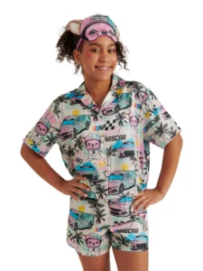 Justice Girls Nascar 3-Piece Outfit Set – Top, Shorts & Eye Mask