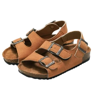 Kids Cork Footbed Sandals – Slip On Adjustable Buckle Thick Sole Open Toe