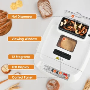 Kitchen Box 2LB Bread Machine – 12 Presets, Fruit Nut Dispenser