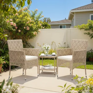 Lacoo 3 Piece Patio Rattan Wicker Bar Set – Cushioned Tempered Glass