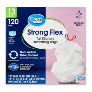 Lavender Scented 13 Gal Trash Bags 100ct – Drawstring, High Density