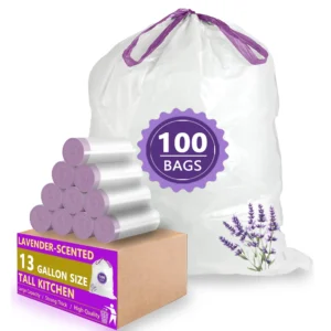 Lavender Scented 13 Gal Trash Bags 100ct – Drawstring, High Density