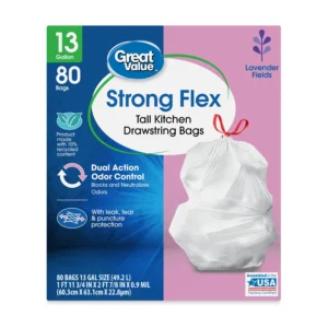 Lavender Scented 13 Gal Trash Bags 100ct – Drawstring, High Density